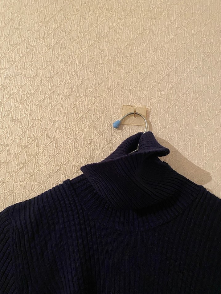 Lacivert Balıkçı Yaka Örgü Kadın Kazak - Görsel 5