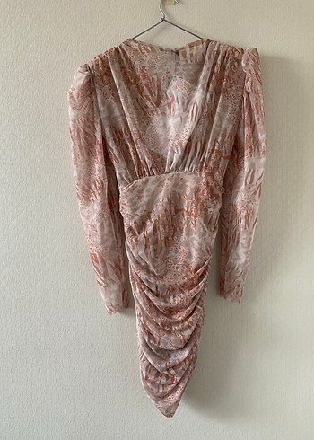 Vatkalı Drapeli V Yaka Tül Elbise - Görsel 4