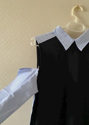 Omuz Detaylı Gömlek Yaka Elbise - Görsel 3