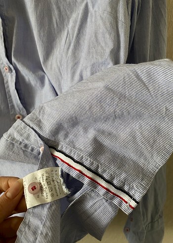 %97 pamuk Mavi Çizgili Gömlek - Görsel 4