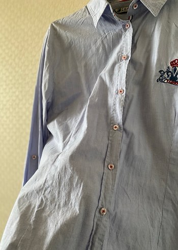 %97 pamuk Mavi Çizgili Gömlek - Görsel 7