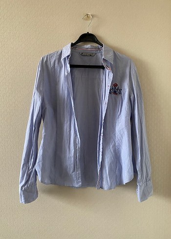 %97 pamuk Mavi Çizgili Gömlek - Görsel 6