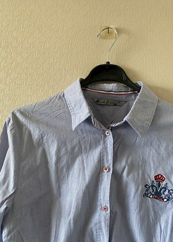 %97 pamuk Mavi Çizgili Gömlek - Görsel 3