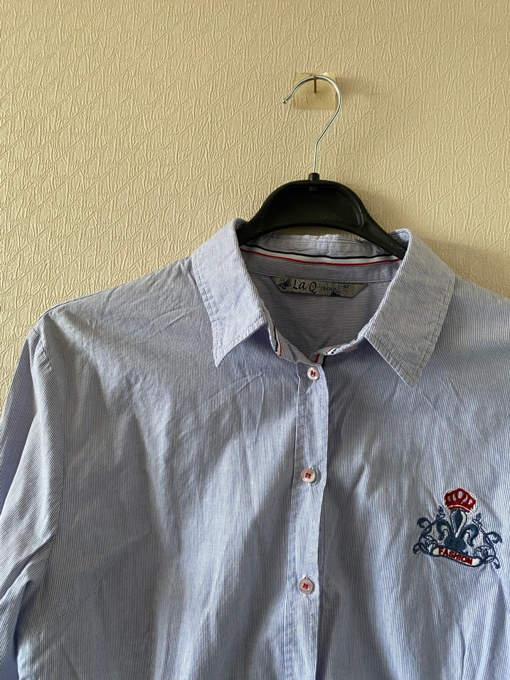 %97 pamuk Mavi Çizgili Gömlek - Görsel 3