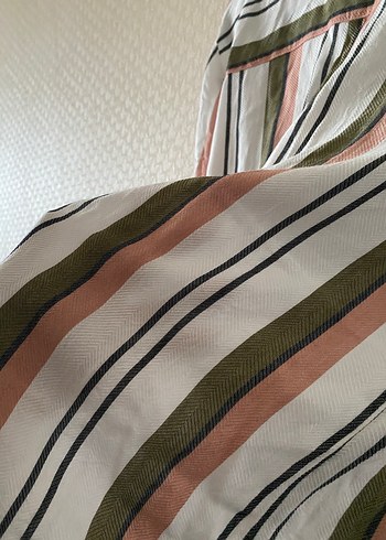 Pembe Yeşil Çizgili Kol Detaylı Gömlek - Görsel 6