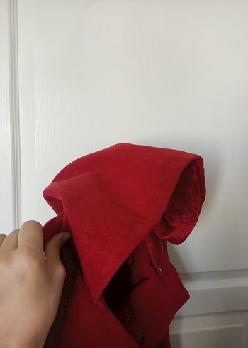 Kapüşonlu Kırmızı Kadın Kaban - Görsel 6