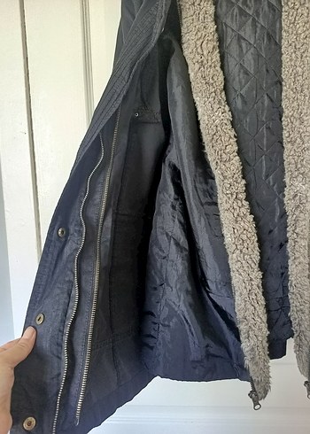 xs Beden gri Renk Siyah Kadın Mont Kaban Ceket, Kürklü, Dizüstü Boy