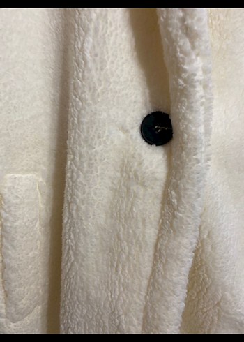 Beyaz Uzun Peluş Kadın Kaban - Görsel 7