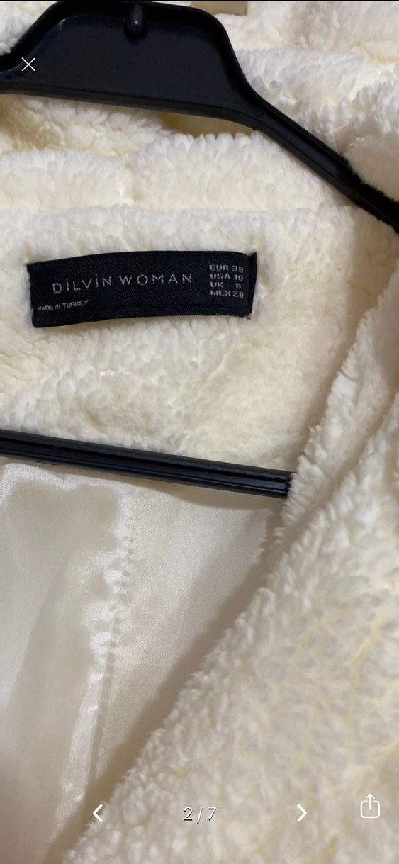 Beyaz Uzun Peluş Kadın Kaban - Görsel 4