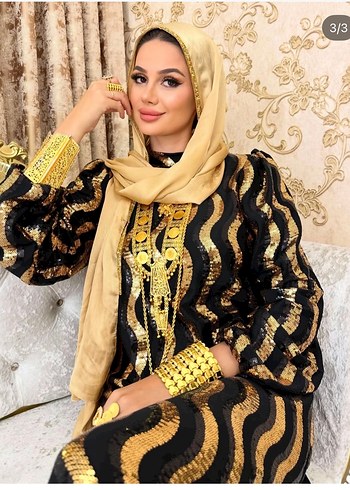 Altın Renkli Zebra Desenli Abiye Elbise - Görsel 3