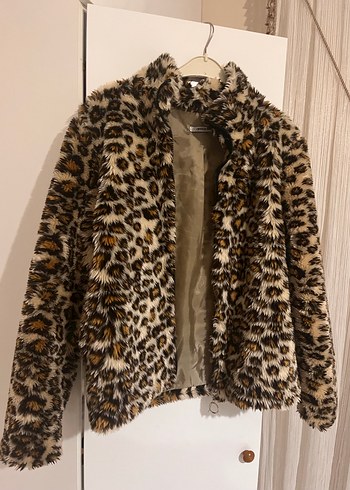 Leopar Desenli Kadın Suni Kürk Mont 36 beden - Görsel 2