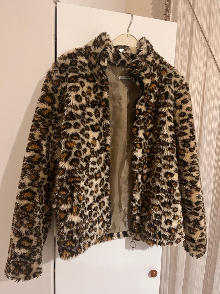 Leopar Desenli Kadın Suni Kürk Mont 36 beden - Görsel 2