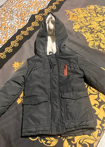 Erkek Çocuk Kapüşonlu Koyu Gri Fermuarlı Mont
