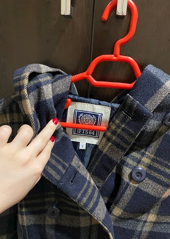 Ekoseli Gri Düğmeli  Kaban - Görsel 2