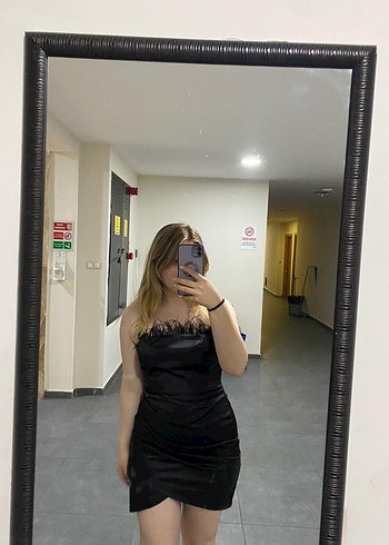 Siyah Mini Straplez Kürk Detaylı Abiye Elbise - Görsel 2