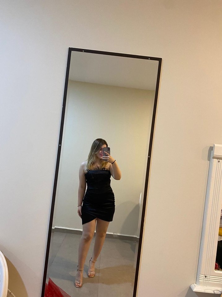 Siyah Mini Straplez Kürk Detaylı Abiye Elbise - Görsel 3