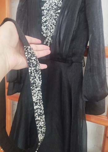 Uzun Siyah Gotik Nakışlı Kadın Abiye Elbise - Görsel 4