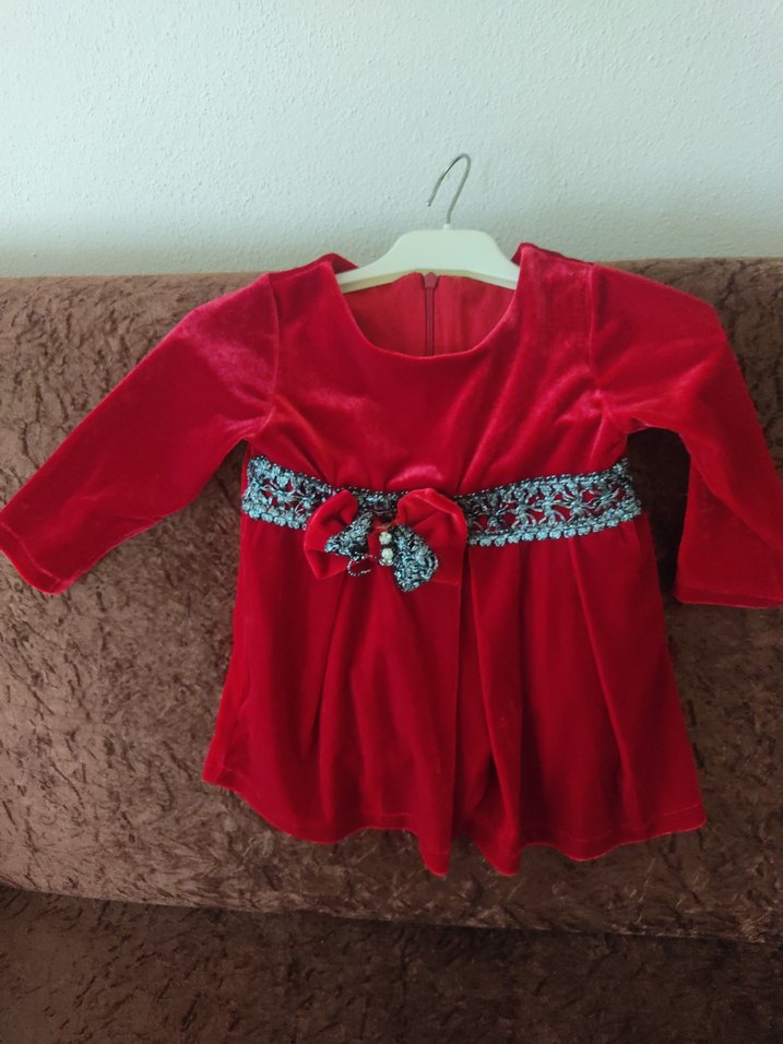 Uzun Kollu Bordo Nakışlı Kemerli Kız Elbisesi - Görsel 3