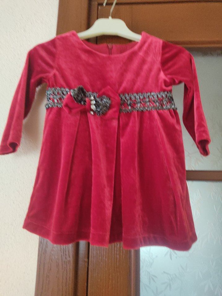 Uzun Kollu Bordo Nakışlı Kemerli Kız Elbisesi - Görsel 2