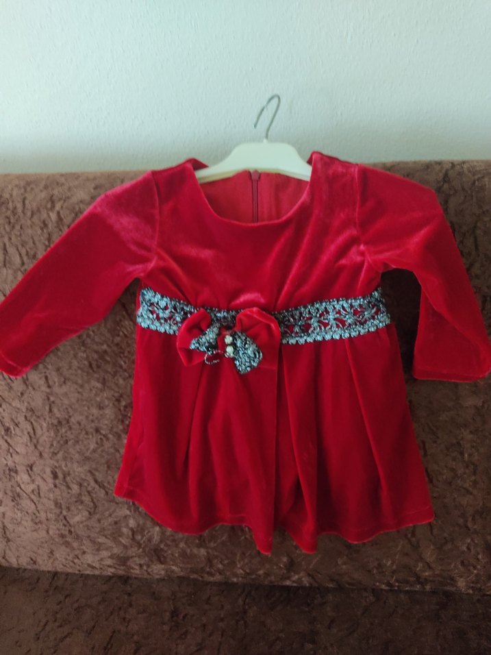 Uzun Kollu Bordo Nakışlı Kemerli Kız Elbisesi - Görsel 4