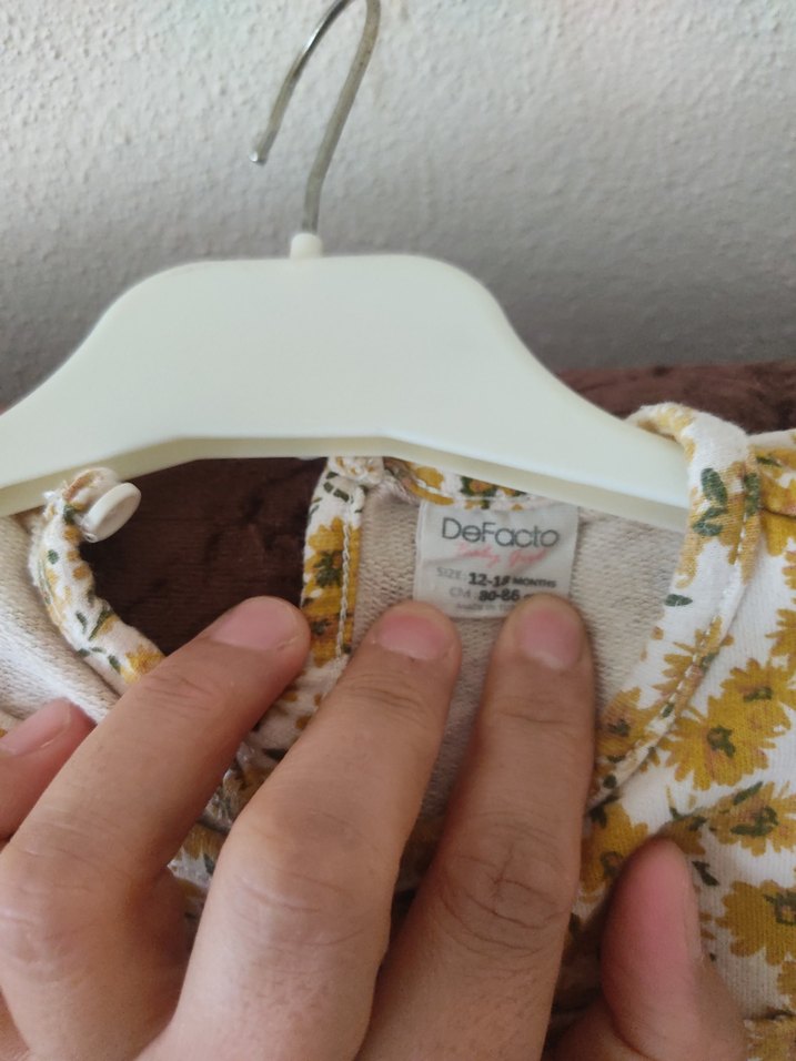 Kız Çocuk Sarı Çiçekli Uzun Kollu Elbise - Görsel 3