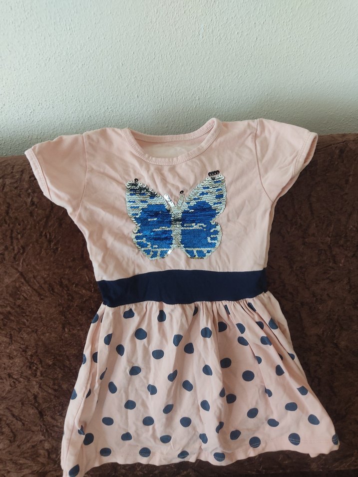 Kız Çocuk Pembe Kelebek Baskılı Elbise - Görsel 2