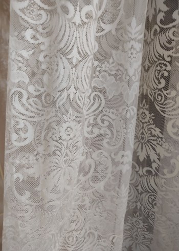 krem klasik desenli beyaz tül perde - Görsel 3