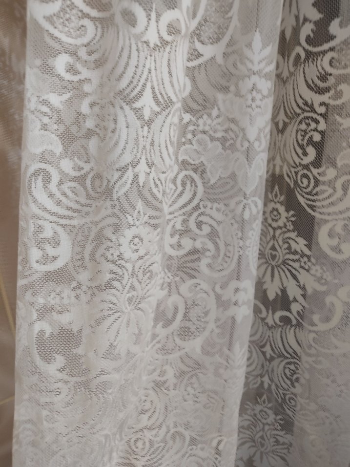 krem klasik desenli beyaz tül perde - Görsel 3