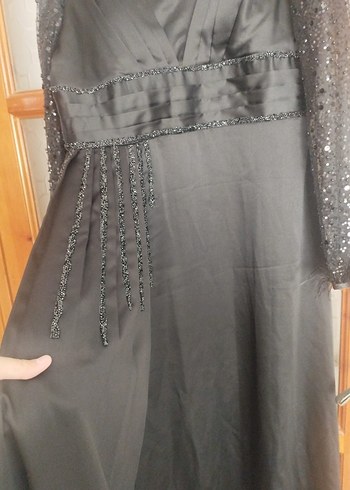 Uzun Kollu Siyah Gotik Kadın Abiye Elbise - Görsel 2