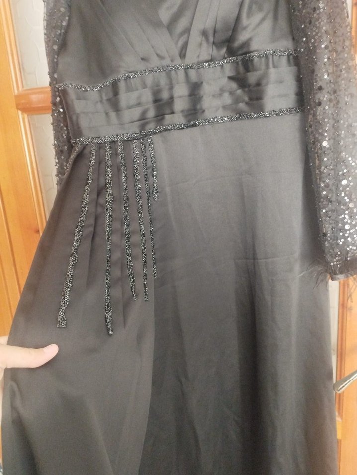 Uzun Kollu Siyah Gotik Kadın Abiye Elbise - Görsel 2