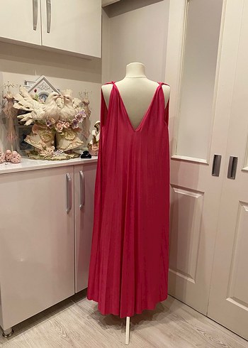 Zara Pembe V Yakalı Uzun Salaş Kadın Elbise