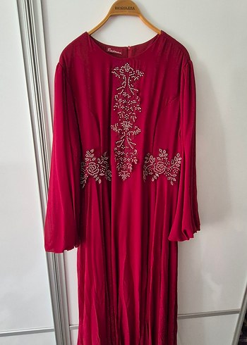 Bordo Nakışlı Uzun Bohem Elbise Büyük beden