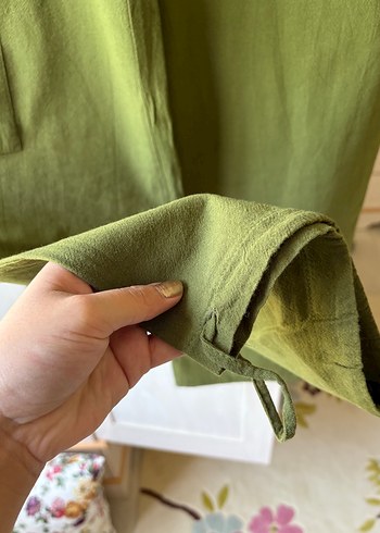 l Beden haki Renk Kadın Yeşil Rahat Kesim Keten Kumaş Pantolon