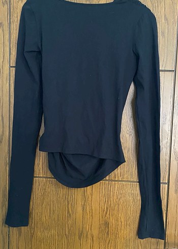 Kadın Siyah Uzun Kollu Drapeli parmak geçirmeli Bluz - Görsel 4