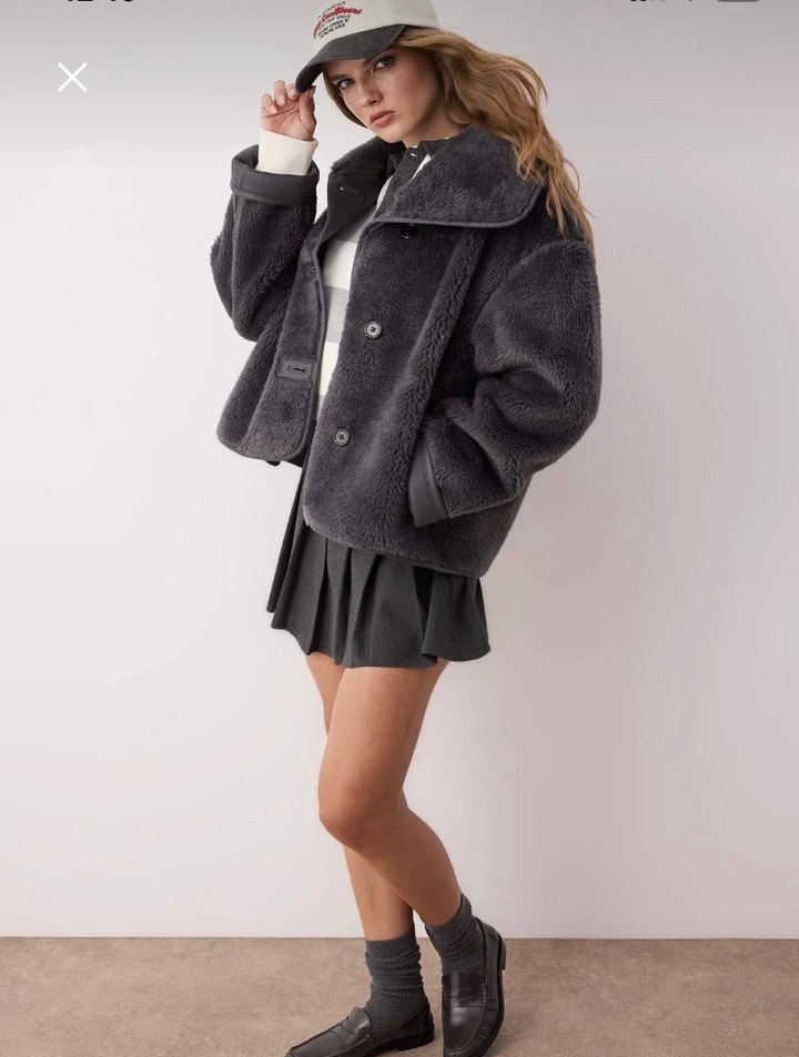 Gri Kısa Peluş Kadın Ceket - Görsel 2