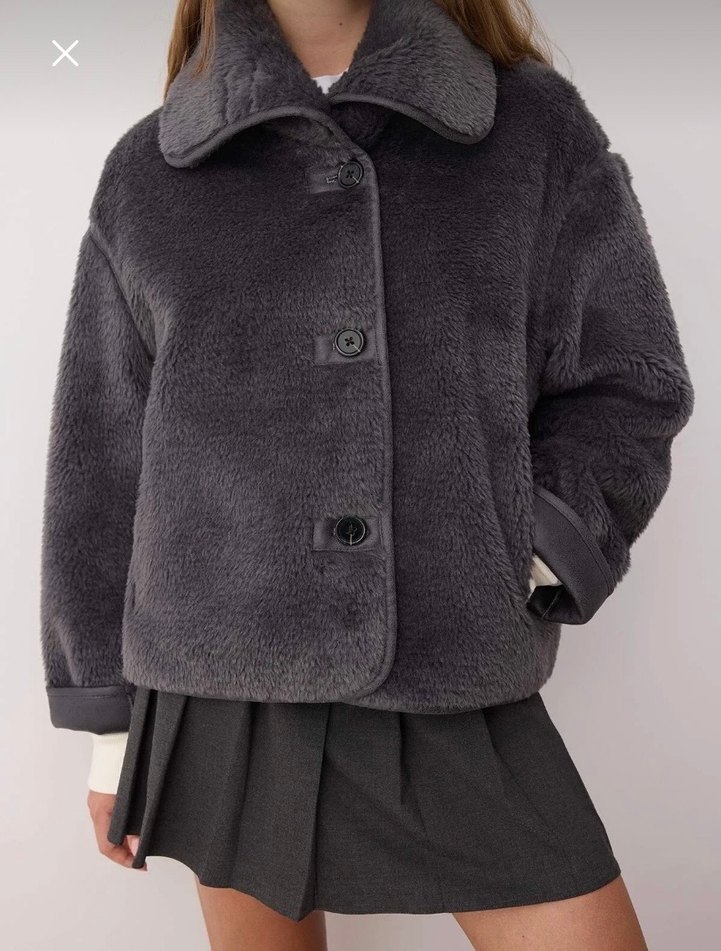 Gri Kısa Peluş Kadın Ceket - Görsel 3