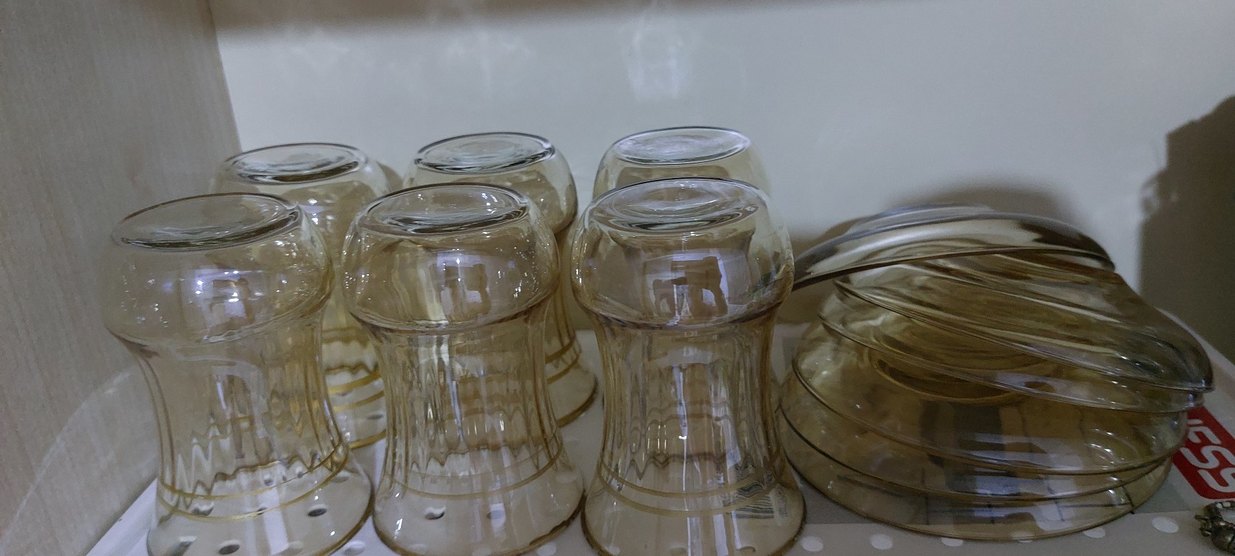 Bej Parlak Cam çay seti, - Görsel 2