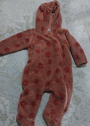 Kız Çocuk Kahverengi Kapüşonlu uyku Tulum - Görsel 2