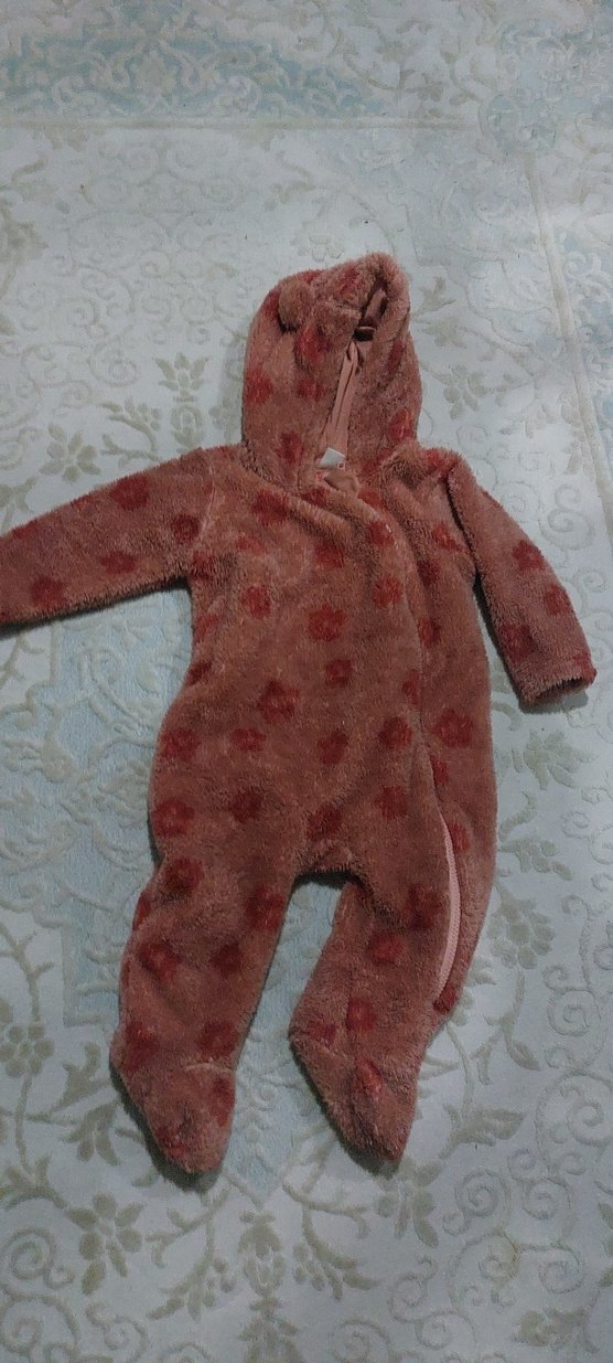 Kız Çocuk Kahverengi Kapüşonlu uyku Tulum - Görsel 2