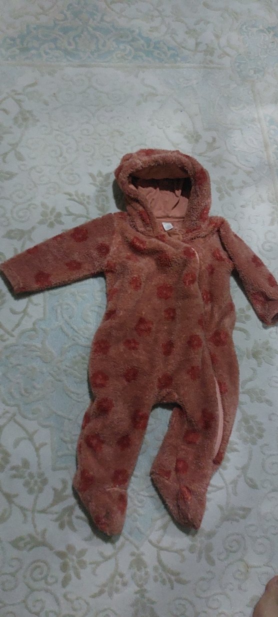 Kız Çocuk Kahverengi Kapüşonlu uyku Tulum - Görsel 3