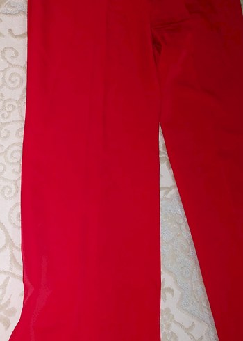 Kırmızı Uzun Drapeli Kadın Pantolon - Görsel 2