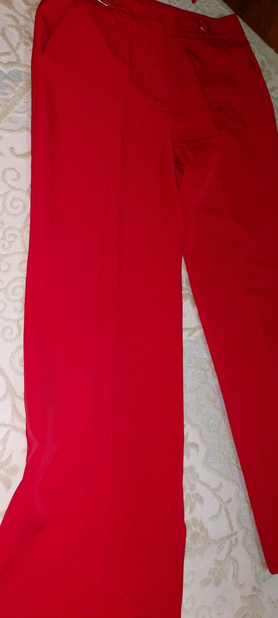 Kırmızı Uzun Drapeli Kadın Pantolon - Görsel 2