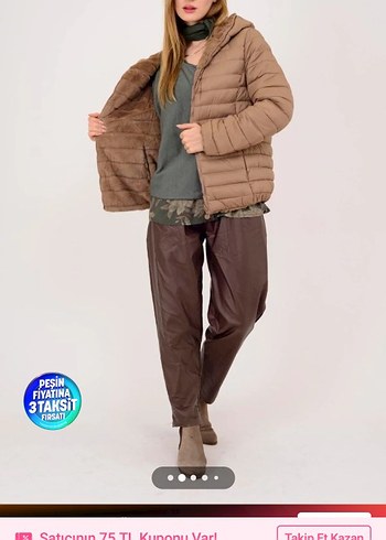 Bej Kadın Uzun Kürklü Kışlık Mont - Görsel 2