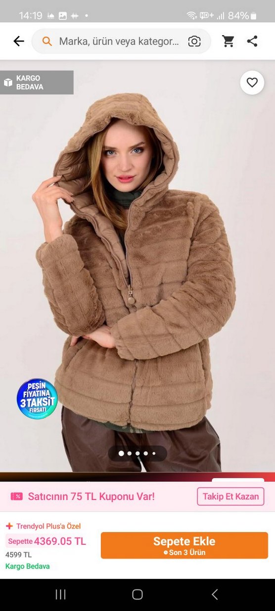 Bej Kadın Uzun Kürklü Kışlık Mont - Görsel 3