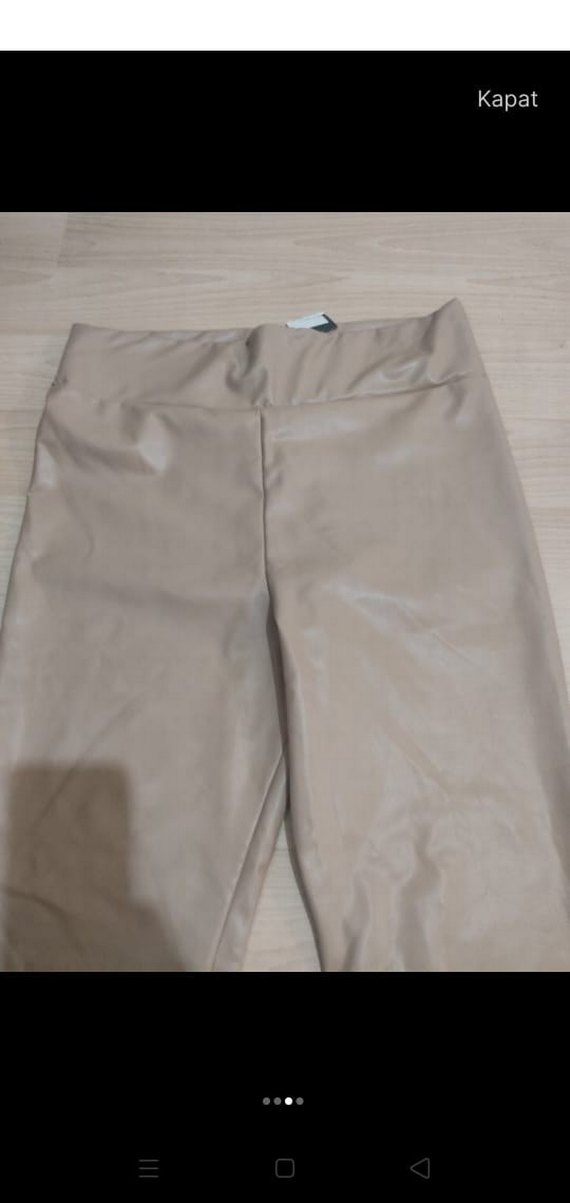 Bej Kadın deri Tayt - Görsel 2