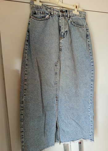 Gri Midi Denim Kadın Etek