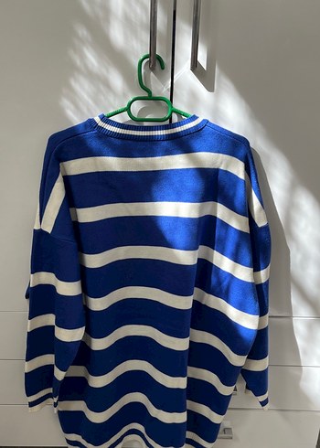 Diğer Mavi Çizgili Kadın Triko Kazak Oversize