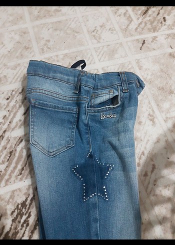 10 Yaş Beden mavi Renk Yıldız Desenli Barbie Mavi Denim Pantolon