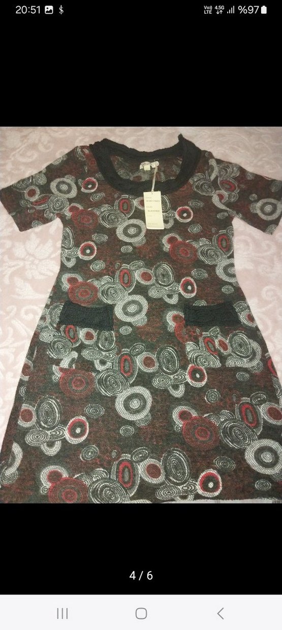 Bohem Desenli Kısa Kollu Midi Elbise - Görsel 4