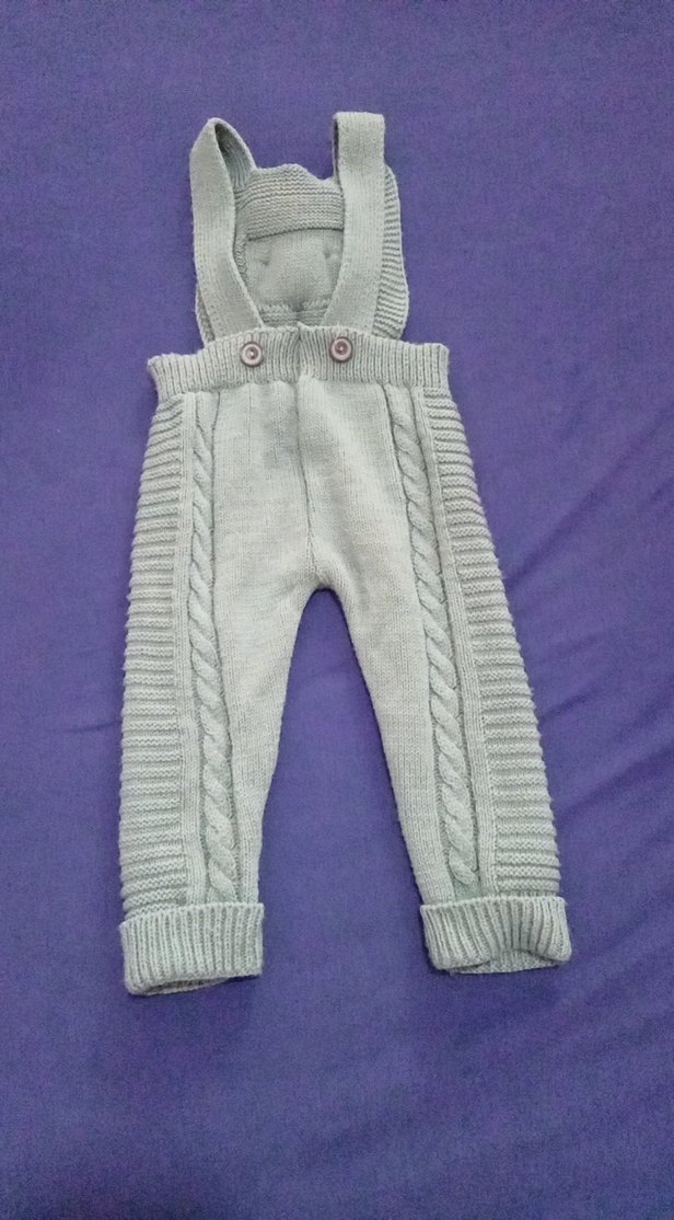 Gri Triko Erkek Çocuk Askılı Pantolon - Görsel 3